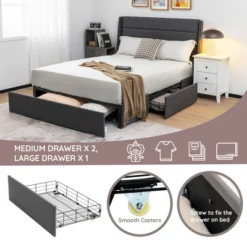 Costway Platform Bed Frame With 3 Storage Drawers Mattress Foundation Grey 15 Costway Platform Bed Frame With 3 Storage Drawers Mattress Foundation Grey -Costway GUEST 923943ba e7ed 4582 824c 4b037878053d