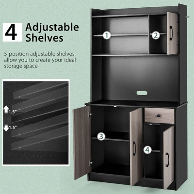 Costway 4-Door 71'' Kitchen Buffet Pantry Storage Cabinet W/Hutch Adjustable Shelf WhiteBlack 8 Costway 4-Door 71'' Kitchen Buffet Pantry Storage Cabinet W/Hutch Adjustable Shelf WhiteBlack - Image 6