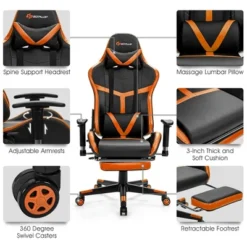 Costway Gaming Chair Reclining Racing Chair With Massage Lumbar Support &Footrest Orange -Costway GUEST 92a55940 df9e 4dfc a3b9 dca94d5c24fc