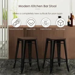 Costway Set Of 4 Counter Height Backless Barstool 26'' Metal Stackable Stool W/Wood Seat -Costway GUEST 92c01ea3 9897 4c6e 96fc b6f5a7415fe1