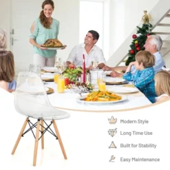 Set Of 4 Dining Chairs Modern Plastic Shell Side Chair W/ Clear Seat & Wood Legs -Costway GUEST 92ee74a7 999d 4100 8361 c628c3b6e031