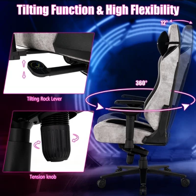 Costway Gaming Chair 360° Swivel Computer Reclining Height Adjustable 4D Armrest Grey 8 Costway Gaming Chair 360° Swivel Computer Reclining Height Adjustable 4D Armrest Grey - Image 6