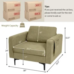 Costway Set Of 2 Fabric Accent Armchair Single Sofa W/ Side Storage Pocket -Costway GUEST 93e7d033 be2b 468c a1c0 a3d44d63463b