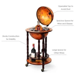 Costway 17.5'' Wood Globe Wine Bar Stand 16th Century Italian Rack Liquor Bottle Shelf -Costway GUEST 93fee590 6732 44e8 8c8a e0ebace9ca7f