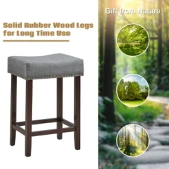 Costway Set Of 2 Nailhead Saddle Bar Stools 24'' Height W/ Fabric Seat & Wood Legs BeigeGray -Costway GUEST 941d20d7 7a52 4c10 acd7 3eaaad55d7a2