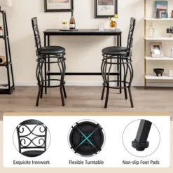 Costway Set Of 2/4 Vintage Swivel Bar Stools 30'' Bistro Upholstered Dining Chairs Black -Costway GUEST 94523475 305c 4056 bf7a e055048e2837