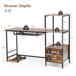 Costway Computer Desk Home Office Desk With Shelves 2 Drawers Keyboard Tray & Movable CPU Stand Study Desk Laptop Table Small Space Rustic Brown 13 Costway Computer Desk Home Office Desk With Shelves 2 Drawers Keyboard Tray & Movable CPU Stand Study Desk Laptop Table Small Space Rustic Brown -Costway GUEST 9474494d d01a 49cf aedb 3ecfd6070c47