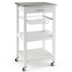 Costway Compact Kitchen Island Cart Rolling Service Trolley WithStainless Steel Top Basket -Costway GUEST 947788ec 927f 4097 bffa cbd674ec7025