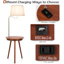 Costway End Table Lamp Bedside Nightstand Lighting With Wireless Charger NaturalCoffee -Costway GUEST 94bcac16 60cb 4f53 9ea9 a881eed9f28f