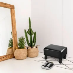 Costway PU Leather Ottoman Rectangular Footrest Small Stool W/ Padded Seat White/Black/Red -Costway GUEST 94dac4e7 04f5 4bdc bf60 19c2e535fa75