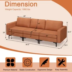 Costway Modular 3-Seat Sofa Couch W/ Socket USB Ports & Side Storage Pocket OrangeDark Grey -Costway GUEST 9510b19c eaff 44f6 beb8 5859f7075d7b
