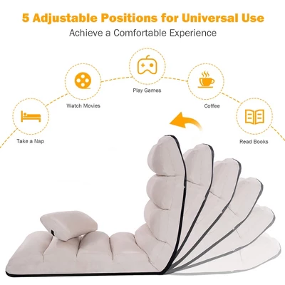 Costway Folding Lazy Sofa Chair Stylish Sofa Couch Beds Lounge Chair W/Pillow Beige New 10 Costway Folding Lazy Sofa Chair Stylish Sofa Couch Beds Lounge Chair W/Pillow Beige New - Image 8