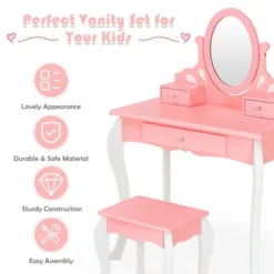 Costway Kids Vanity Princess Makeup Dressing Table Stool Set W/ Mirror Drawer -Costway GUEST 9545e0cd cc4c 4b6d 9fa8 9620937370ef