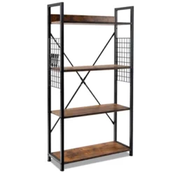 Costway 4 -Tier Industrial Bookshelf Open Storage Bookcase Display Shelf For Home Office -Costway GUEST 9563ac0c 814d 42cc af49 58c8689075c0