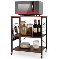 Costway 3-Tier Kitchen Baker's Rack Microwave Oven Storage Cart W/ Hook -Costway GUEST 95704ece 8125 4fd2 90a4 fe78d95487c8