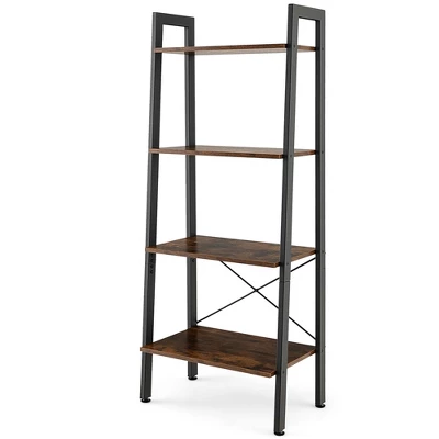 Costway 4-Tier Wood Ladder Shelf Ladder Bookcase Bookshelf Display Rack 11 Costway 4-Tier Wood Ladder Shelf Ladder Bookcase Bookshelf Display Rack - Image 9