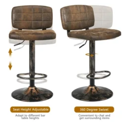 Costway Set Of 4 Adjustable Bar Stools Swivel Bar Chairs W/Backrest Retro Brown -Costway GUEST 95949323 2a00 47ee a719 c89cf0f20d07