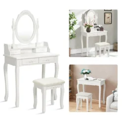 Costway Vanity Wood Makeup Dressing Table Stool 4 Drawers Black/White 12 Costway Vanity Wood Makeup Dressing Table Stool 4 Drawers Black/White -Costway GUEST 95b13842 3aa6 4cc7 a7b2 5a3dca2a0d24