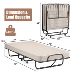 Costway Folding Bed With Memory Foam Mattress Portable Rollaway Guest Cot Memory Foam Beige Made In Italy -Costway GUEST 95be6f41 db9e 4c3c 82e3 32fb4440c28c