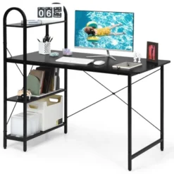 Costway 48'' Reversible Computer Desk Writing Table Workstation W/ Storage Shelf BlackBrown -Costway GUEST 95f90a0d 5539 43da 858a c11771601766