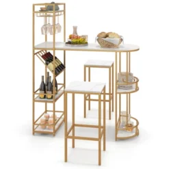 Costway 3 PCS Bar Table Set 2 Stools Storage Shelves Glass Holder Wine Rack Space Saving -Costway GUEST 96035ef2 d78c 43c2 aa26 64f10cdf0266