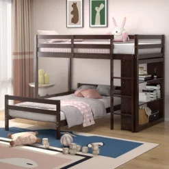 Costway Twin Over Twin Loft Bunk Bed Wood W/Bookcase Guardrail Ladder Kids Bedroom -Costway GUEST 9607d59f 00a4 4997 983e e20f9fa3a182