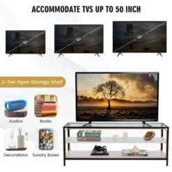Costway 3-Tier TV Stand Entertainment Center For TV's Up To 50'' W/ Tempered Glass Top 16 Costway 3-Tier TV Stand Entertainment Center For TV's Up To 50'' W/ Tempered Glass Top -Costway GUEST 960a810b 4a8f 4994 b9d7 e967e41727ed