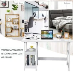 Costway Trestle Computer Desk Home Office Workstation W/Removable Shelves Vintage BlueWhite -Costway GUEST 96c1deb4 ce83 4554 b9f8 923439276ce8