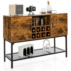 Costway Industrial Kitchen Buffet Sideboard 2-Door Console Table W/Open Shelf Wine Rack -Costway GUEST 96d37049 3b1d 480c acac 23b2e9256111