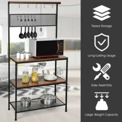 Costway 4-Tier Kitchen Bakers Rack Microwave Oven Stand Industrial W/Hooks & Mesh Panel 15 Costway 4-Tier Kitchen Bakers Rack Microwave Oven Stand Industrial W/Hooks & Mesh Panel -Costway GUEST 96ef8627 557a 47f9 8f14 9ecfa1ee8faf