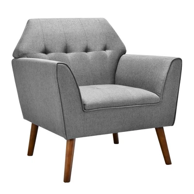 Costway Modern Tufted Fabric Accent Chair Upholstered Armchair With Rubber Wood Legs Blue/Grey 13 Costway Modern Tufted Fabric Accent Chair Upholstered Armchair With Rubber Wood Legs Blue/Grey - Image 11