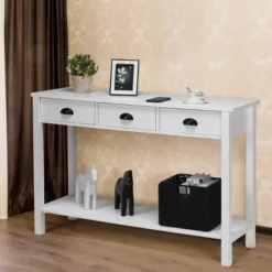 Costway 47" Console Table Hall Table Side Desk Accent Table Drawers Shelf Entryway White 13 Costway 47" Console Table Hall Table Side Desk Accent Table Drawers Shelf Entryway White -Costway GUEST 9750c2cd 3d45 4fc8 b4c4 bc89b15935af