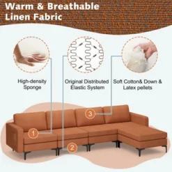 Costway Modular L-shaped Sectional Sofa W/ Reversible Chaise & 4 USB Ports OrangeDark Grey -Costway GUEST 976097fb 2f2c 49a3 bf8a f4f908708298