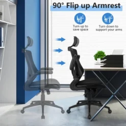 Costway Mesh Back Adjustable Swivel Office Chair W/ Flip Up Arms Leather Seat -Costway GUEST 97643de2 2e2a 4179 a60d 25e4ee95ab80