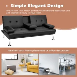 Costway Convertible Folding Futon Sofa Bed Leather W/Cup Holders&Armrests WhiteBlackBrown -Costway GUEST 97883dc4 fab4 427e 99ba 0a4a5202a93d