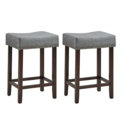 Costway Set Of 2 Nailhead Saddle Bar Stools 24'' Height W/ Fabric Seat & Wood Legs BeigeGray -Costway GUEST 979b29ca 2e74 442d a1f7 24d3834035ae