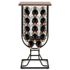 Costway 14 Bottles Wine Rack Console Table Freestanding Wine Storage With Woodtop & Wheels -Costway GUEST 979c9f1f b46c 48e2 b359 47275b820895