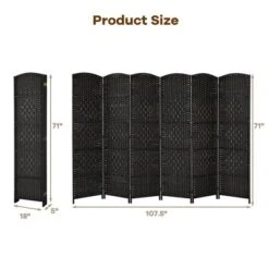 Costway 6-Panel Room Divider 6Ft Weave Fiber Folding Privacy Screen BrownBlack