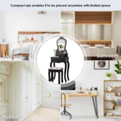 Costway Vanity Wood Makeup Dressing Table Stool Jewelry Desk Black -Costway GUEST 98075a6e 9440 4bf1 9de7 8d596e4c61ad