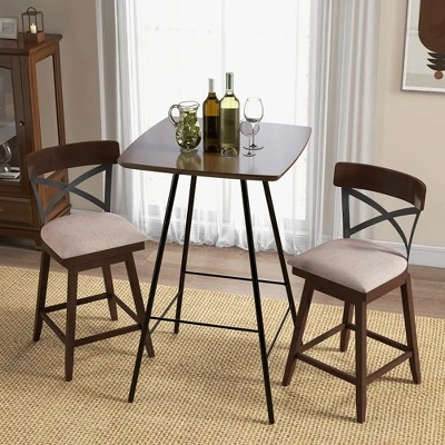 Costway Set Of 4 Wooden Swivel Bar Stools Upholstered Counter Height Dining Chairs 5 Costway Set Of 4 Wooden Swivel Bar Stools Upholstered Counter Height Dining Chairs - Image 3
