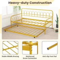 Costway Twin Size Metal Daybed With Trundle Space-Saving Sofa Bed Lockable Wheels Gold -Costway GUEST 982f90a9 f3fe 44b7 9e0d 922a9d9f24b4