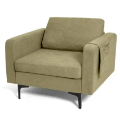 Costway Modern Linen Fabric Accent Armchair Single Sofa W/ Side Storage Pocket -Costway GUEST 9867fead 5cde 4c0e b108 41a101c11816