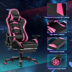 Costway Gaming Desk&Massage Gaming Chair Set W/ Footrest Monitor Shelf Power Strip Pink -Costway GUEST 986f6304 d176 4cc7 a570 0eafa9ffaba7