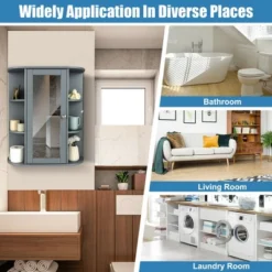 Costway Bathroom Cabinet Medicine Cabinet Single Door Shelves Wall Mount Cabinet W/ Mirror Gray -Costway GUEST 9885e3fc 238e 4f3d 8f9a 1aa2d73c7626
