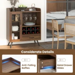 Costway Kitchen Storage Cabinet Sideboard With 3-Row Wineglass Holder Removable Rack Tempered Glass Door & Anti-Tipping Kits -Costway GUEST 9896b533 4483 4c20 abc8 56459efb4477