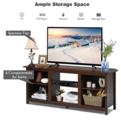 Costway TV Stand 58 Inch Entertainment Media Console Center Up To 65 Inch Coffee Or Black With 2 Tiers -Costway GUEST 98cc1ed1 53ec 4c4a 9b57 fce95bc39a87