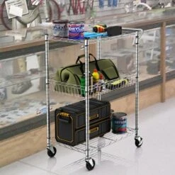 Costway 3-Tier Utility Cart Heavy Duty Wire Rolling Cart W/Handle Bar Storage Trolley -Costway GUEST 98d02784 9243 458a a8a0 e90d29180c10
