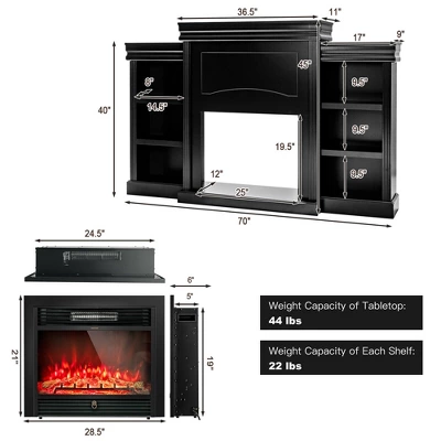 Costway 70'' Fireplace TV Stand Media W/ 28.5'' 750W/1500W Electric Fireplace 3 Costway 70'' Fireplace TV Stand Media W/ 28.5'' 750W/1500W Electric Fireplace