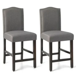Costway Set Of 2 Fabric Barstools Nail Head Trim Counter Height Dining Side Chairs Grey/Beige -Costway GUEST 990e23d3 c30b 495e ae58 ff22d78ce09e 1