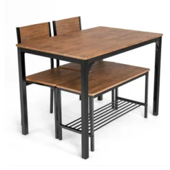 Costway 4pcs Dining Table Set Rustic Desk 2 Chairs & Bench W/ Storage Rack -Costway GUEST 99173831 75a7 42fb a33e 19a07c83a9cc